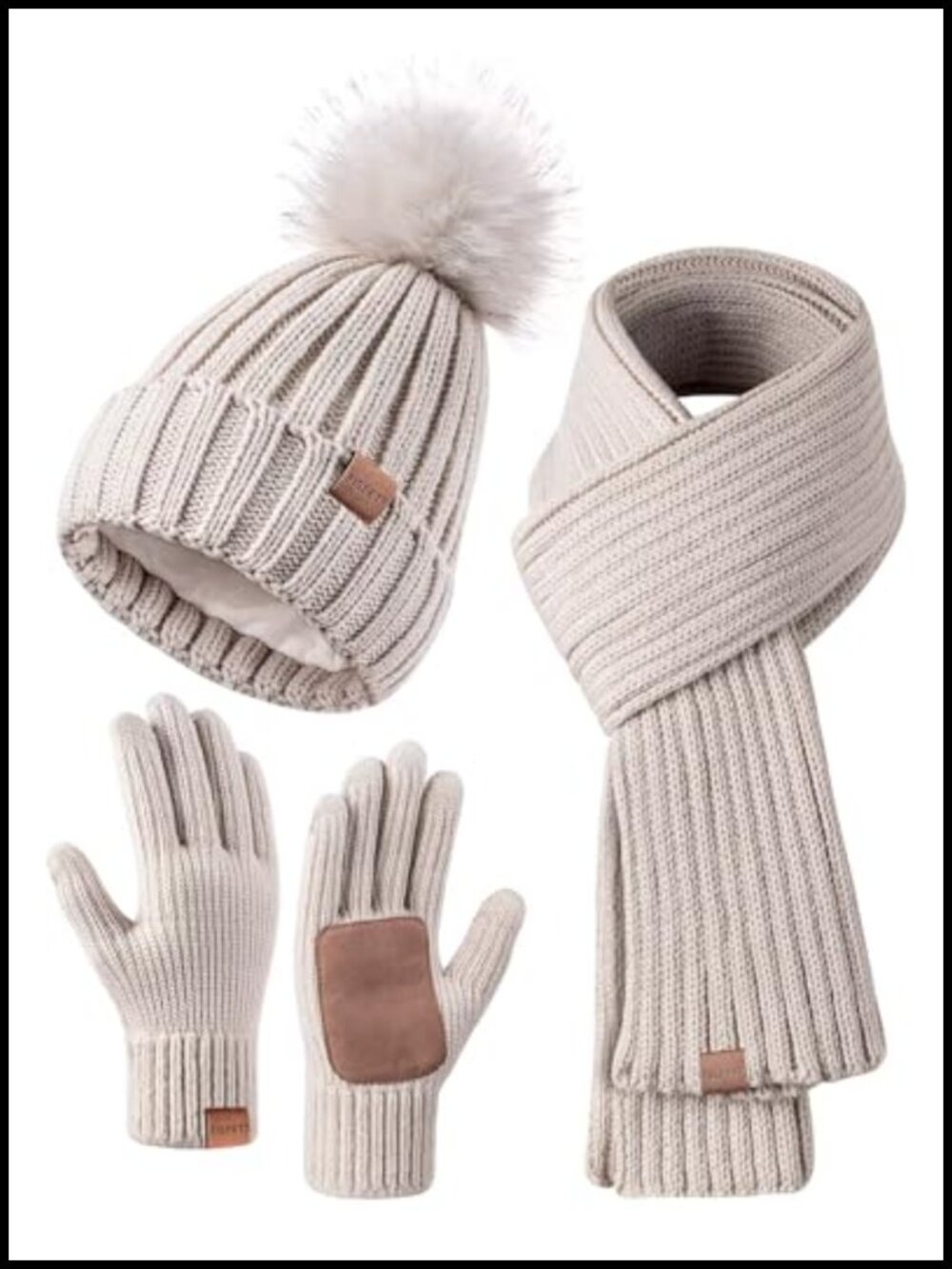 Women's Winter Beanie Hat Scarf Gloves Set, Pom Pom Knit Hat Long Scarf